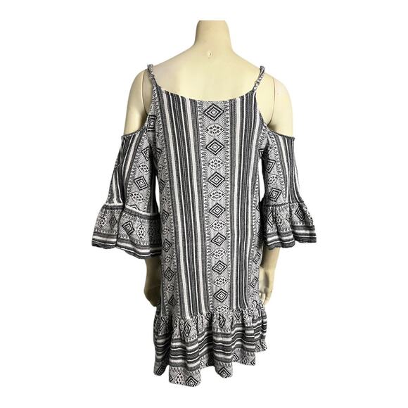 Elan Geo Tassel Cold Shoulder Mini Sundress Black/White Womens L Boho Swim Beach - Picture 4 of 6